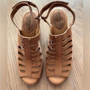 Montana tan Velcro strap block heel size 6M